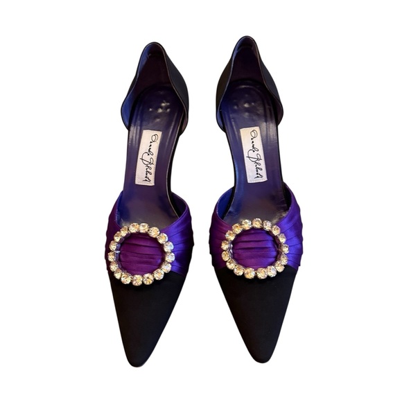 Manolo Blahnik Black and Purple Sedara Satin D'Orsay Pumps EU 39.5 US 9.5 - Picture 3 of 10